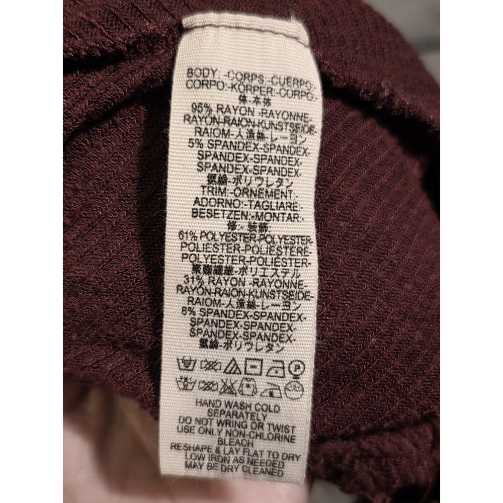 We The Free Thermal Waffle Knit Long Sleeve Tunic Top Oversized Maroon XS - Picture 9 of 9